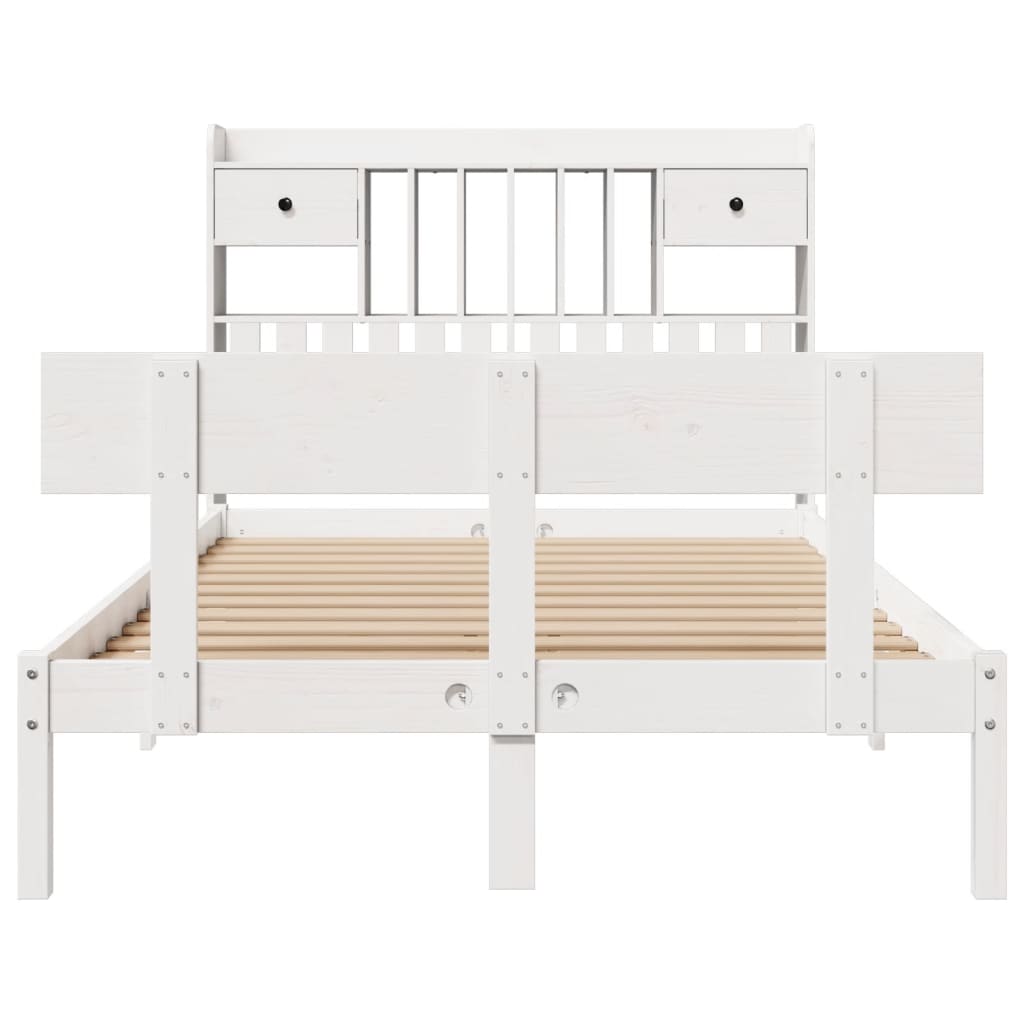Lit bibliothèque sans matelas blanc 135x190 cm bois pin massif - XIOS
