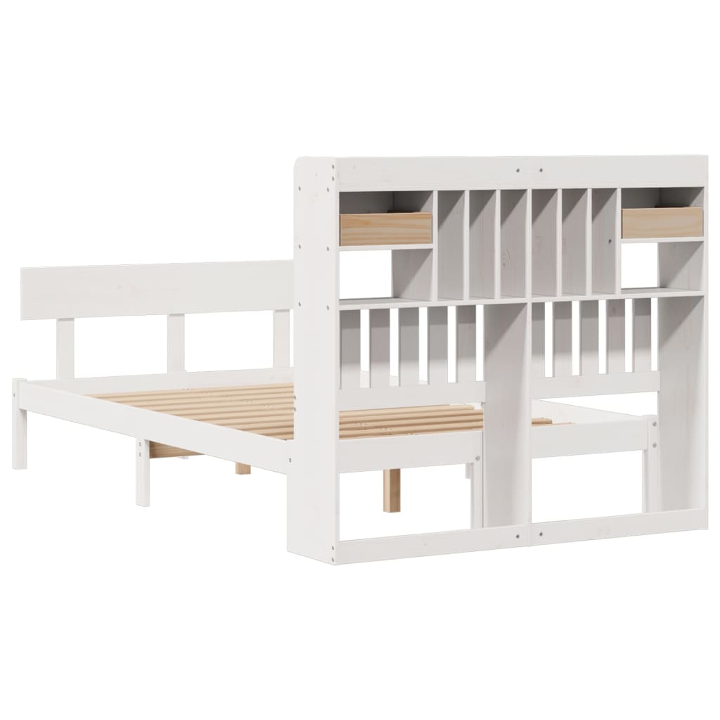 Lit bibliothèque sans matelas blanc 135x190 cm bois pin massif - XIOS