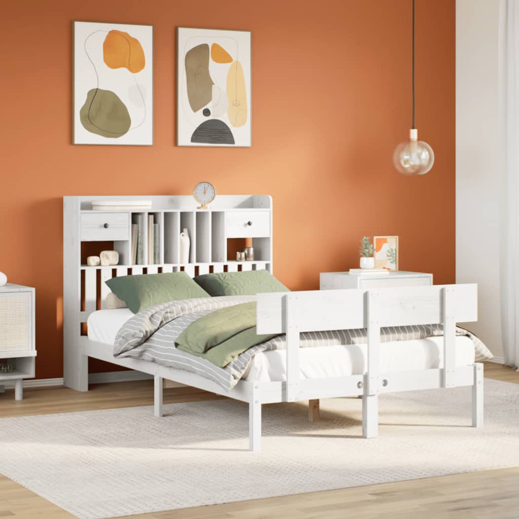Lit bibliothèque sans matelas blanc 135x190 cm bois pin massif - XIOS