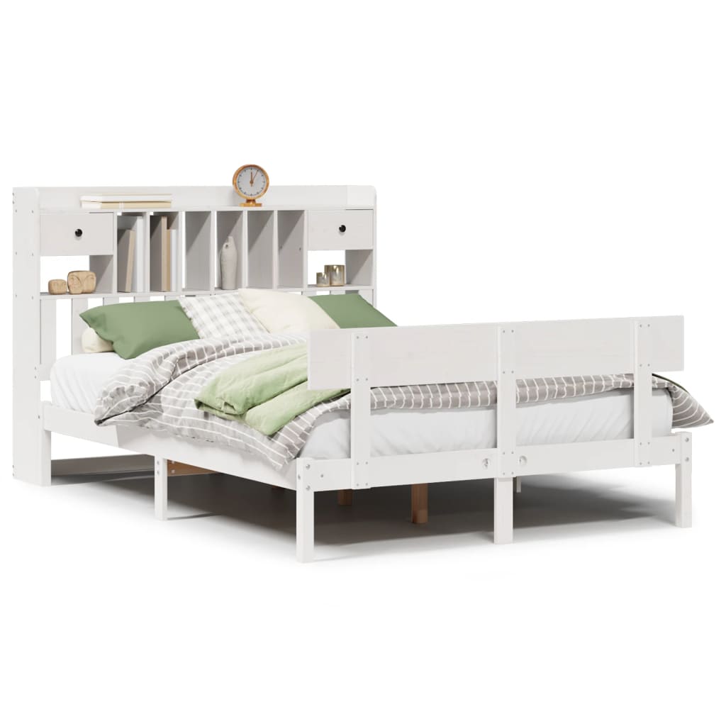 Lit bibliothèque sans matelas blanc 140x190 cm bois pin massif - XIOS