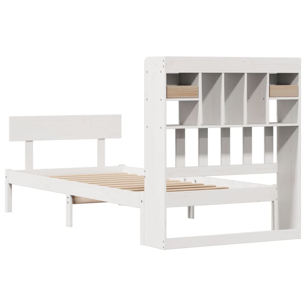 Lit bibliothèque sans matelas blanc 90x200cm bois de pin massif - XIOS