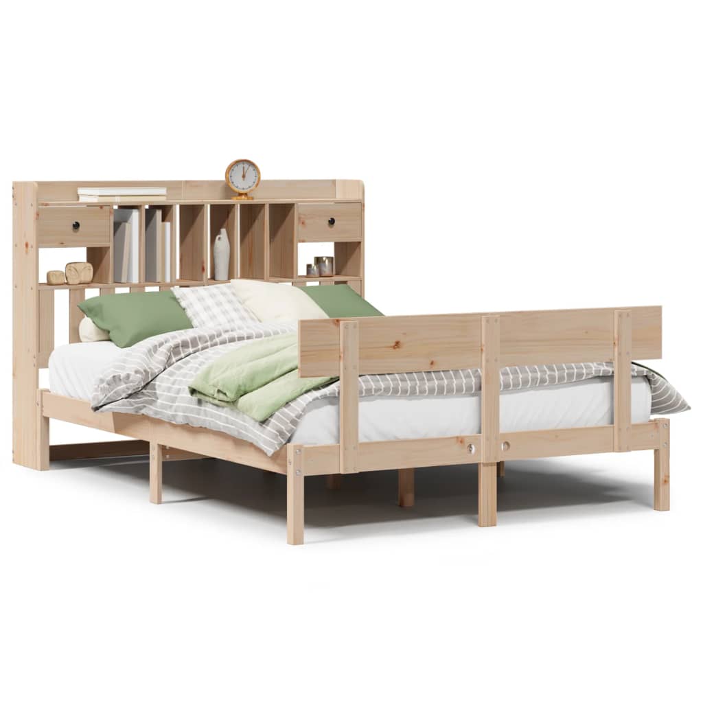 Lit bibliothèque sans matelas 140x200 cm bois massif de pin - XIOS