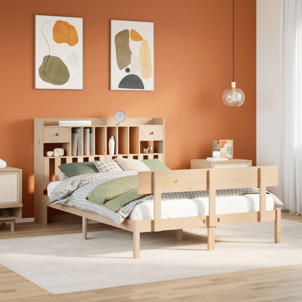 Lit bibliothèque sans matelas 140x200 cm bois massif de pin - XIOS