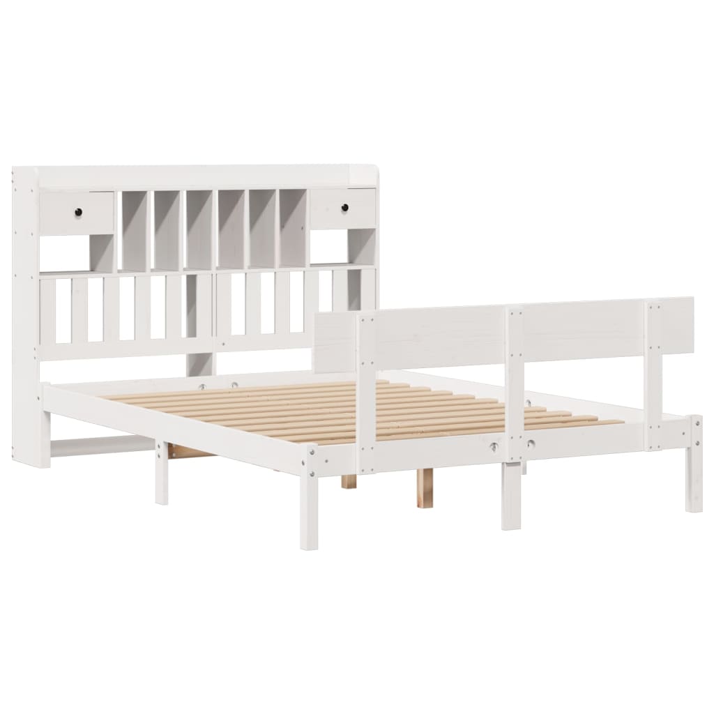Lit bibliothèque sans matelas blanc 150x200 cm bois pin massif - XIOS