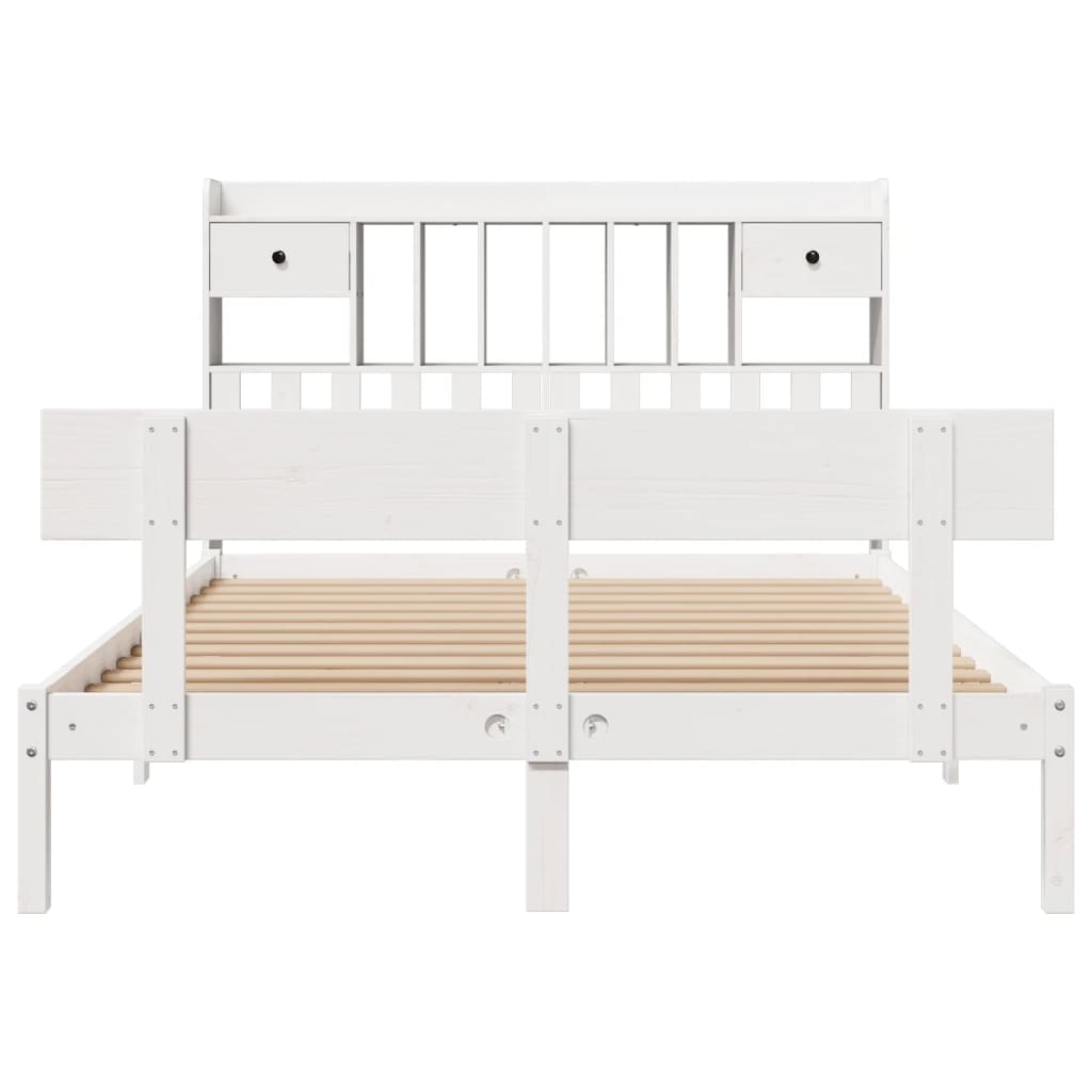 Lit bibliothèque sans matelas blanc 150x200 cm bois pin massif - XIOS