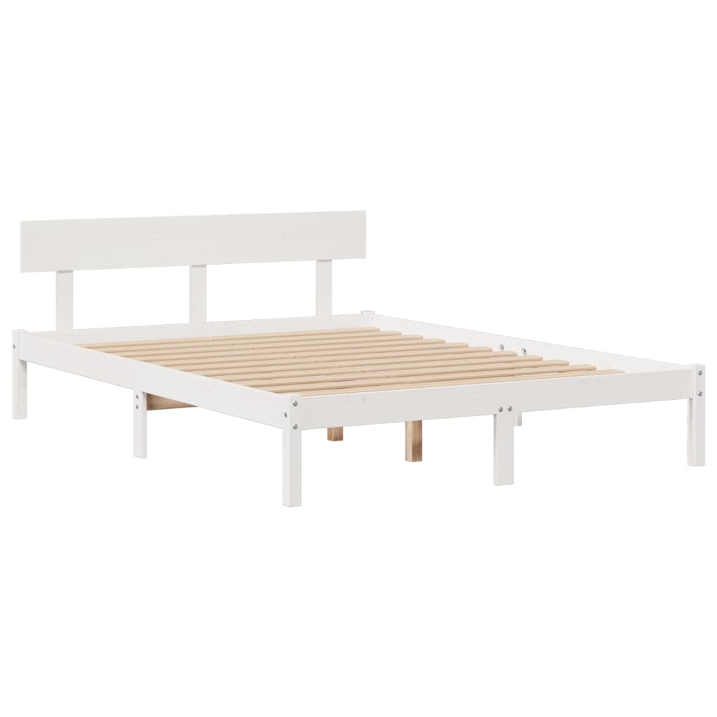 Lit bibliothèque sans matelas blanc 150x200 cm bois pin massif - XIOS
