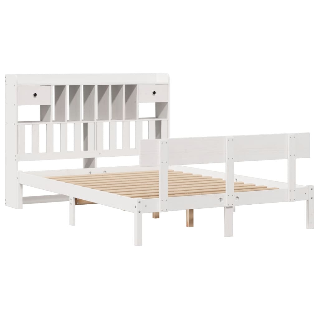 Lit bibliothèque sans matelas blanc 160x200 cm bois pin massif - XIOS