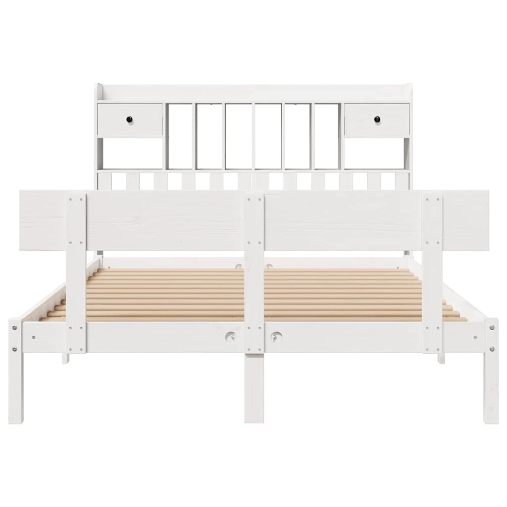 Lit bibliothèque sans matelas blanc 160x200 cm bois pin massif - XIOS