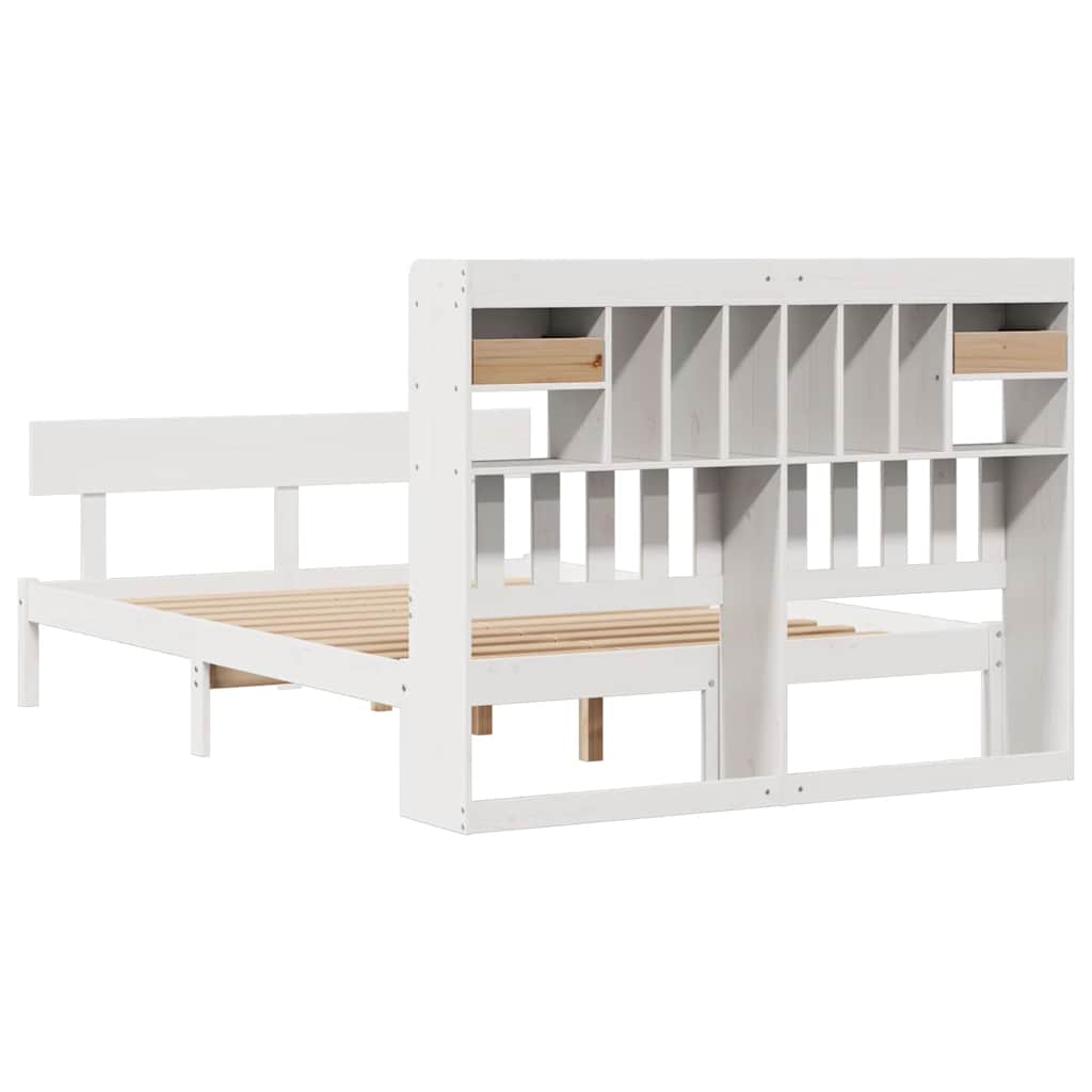 Lit bibliothèque sans matelas blanc 160x200 cm bois pin massif - XIOS