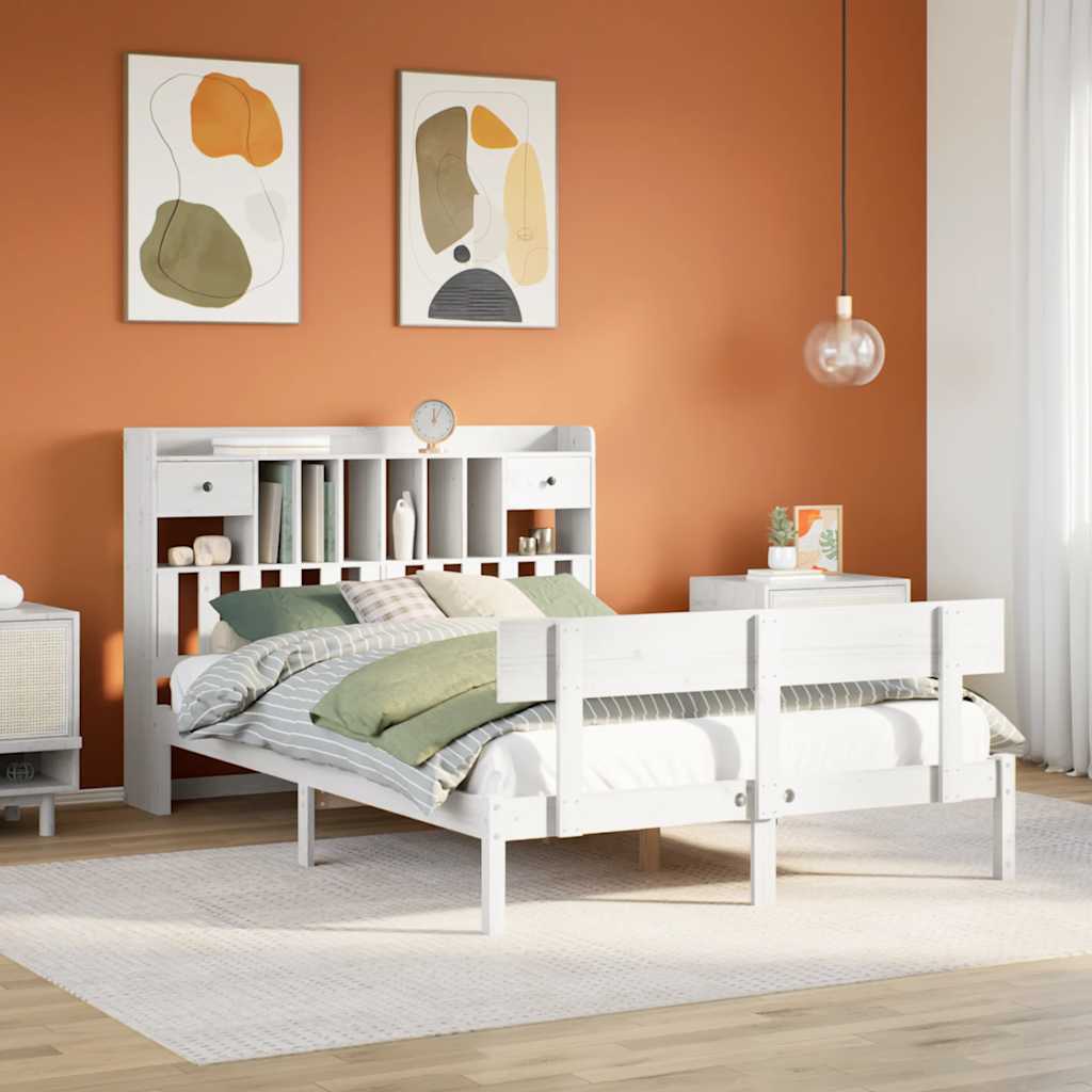 Lit bibliothèque sans matelas blanc 160x200 cm bois pin massif - XIOS