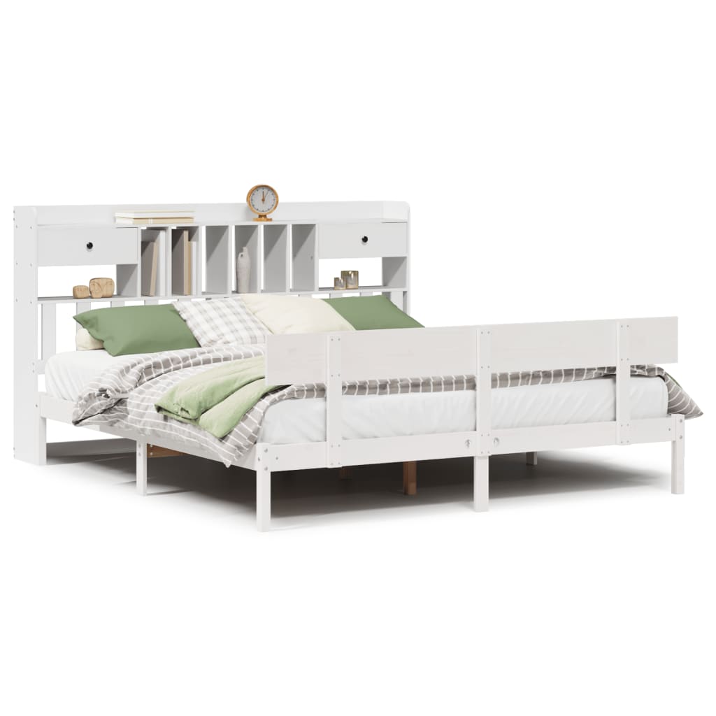 Lit bibliothèque sans matelas blanc 180x200 cm bois pin massif