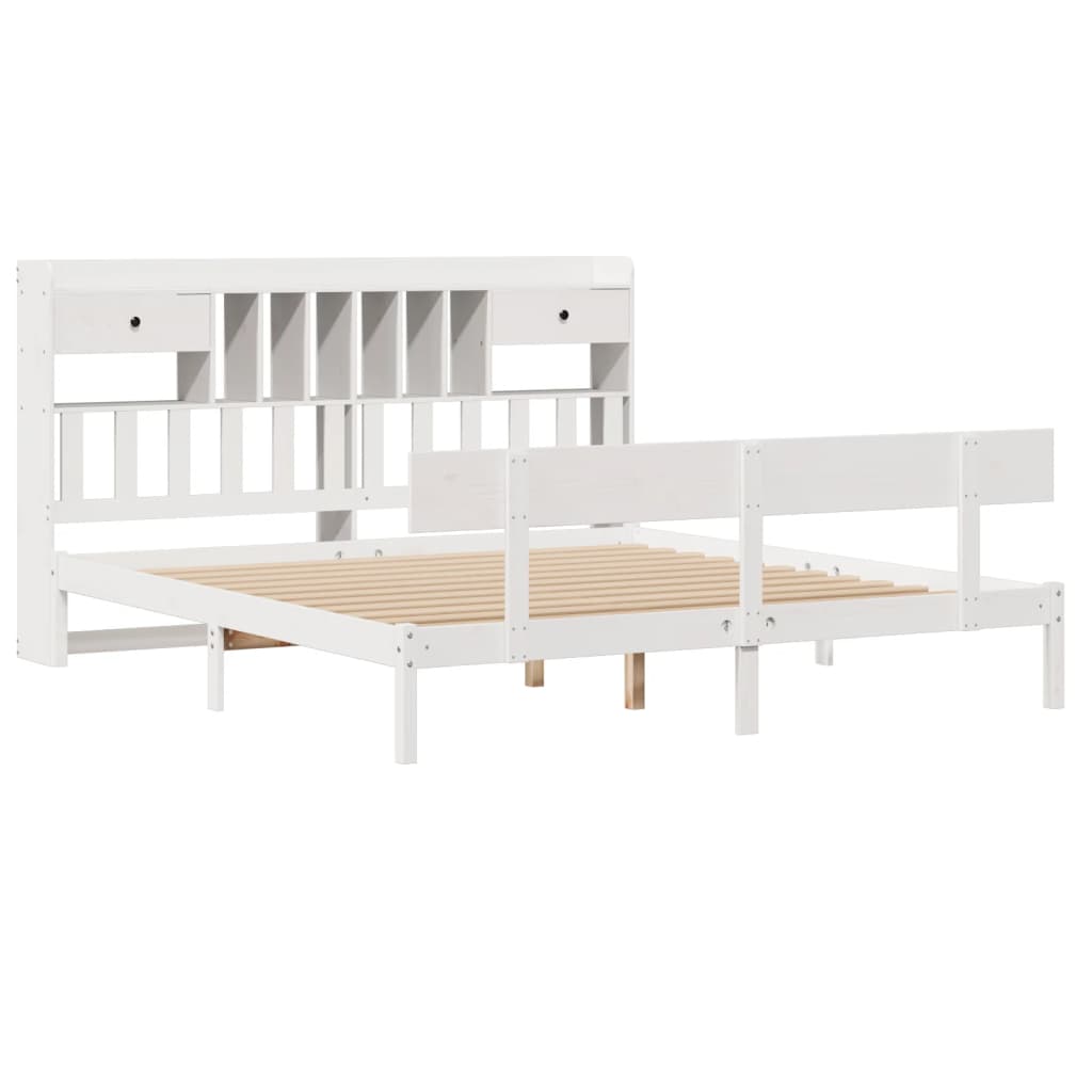 Lit bibliothèque sans matelas blanc 180x200 cm bois pin massif