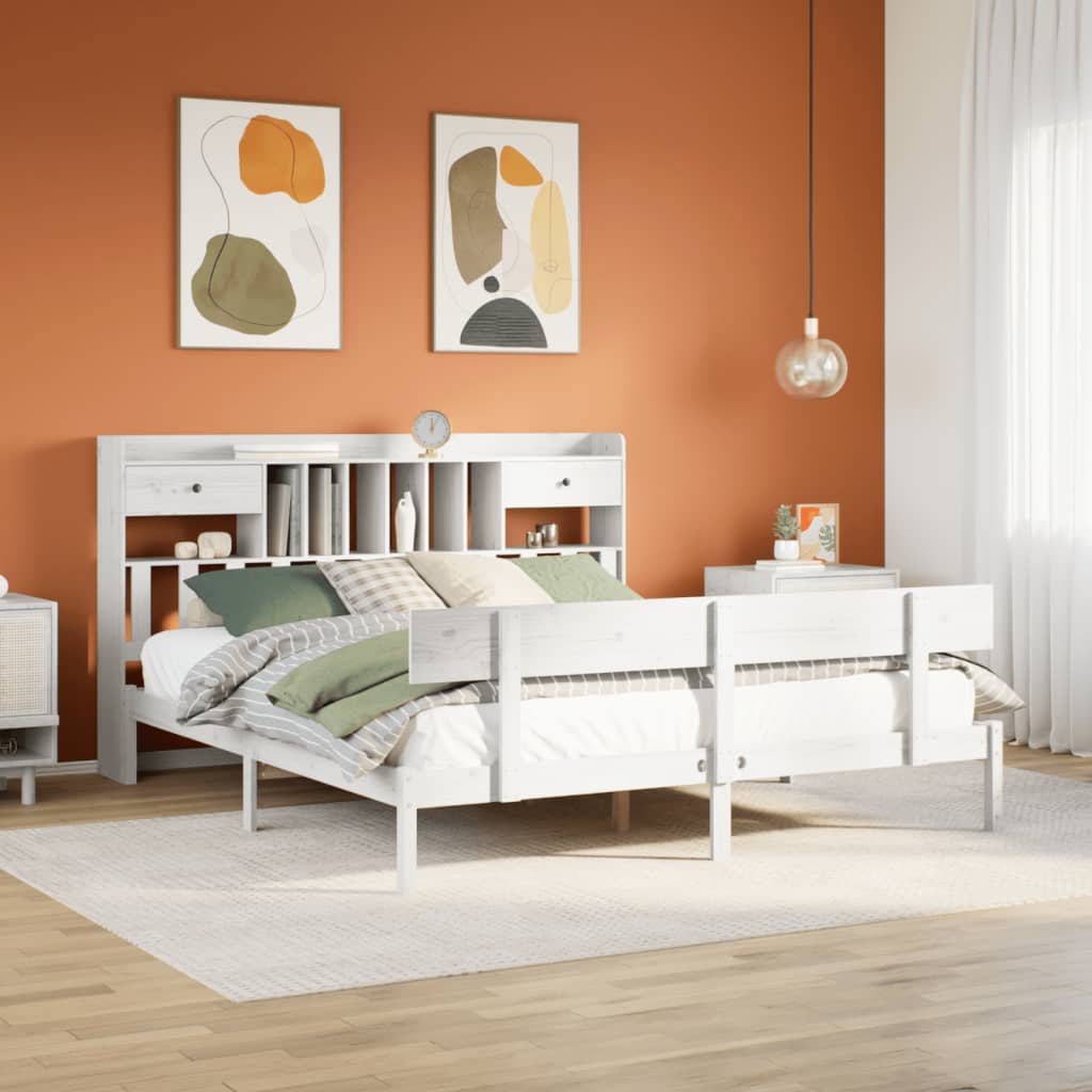 Lit bibliothèque sans matelas blanc 180x200 cm bois pin massif - XIOS