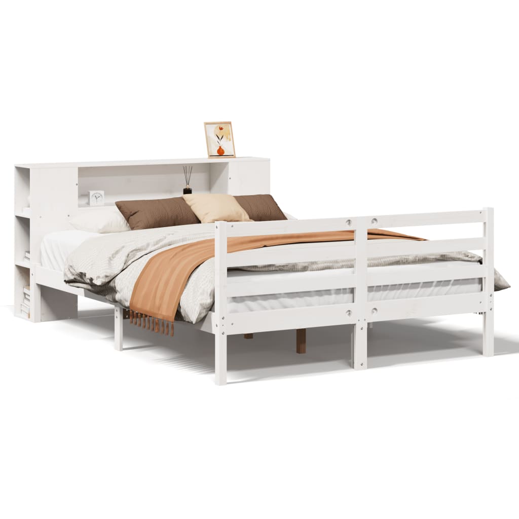 Lit bibliothèque sans matelas blanc 140x200 cm bois pin massif