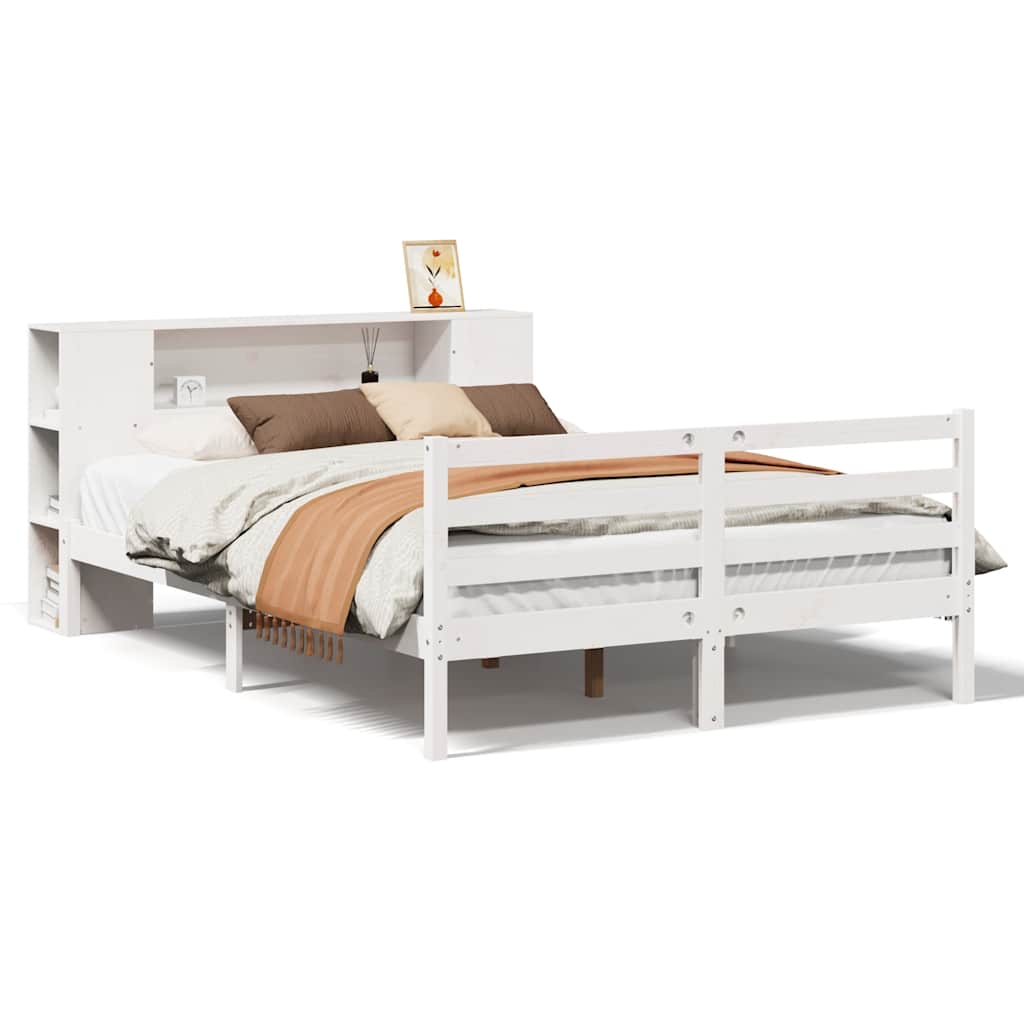 Lit bibliothèque sans matelas blanc 150x200 cm bois pin massif