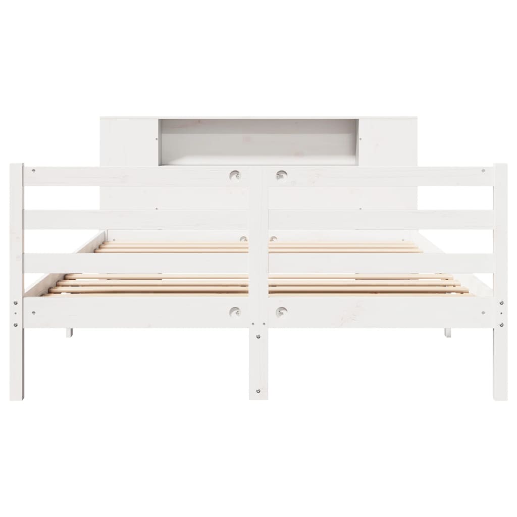 Lit bibliothèque sans matelas blanc 160x200 cm bois pin massif