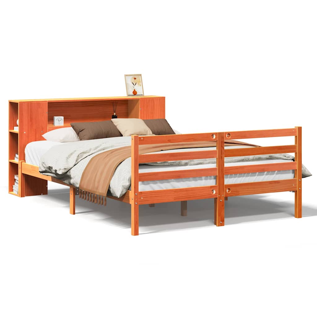 Lit bibliothèque sans matelas cire marron 150x200 cm pin massif - XIOS