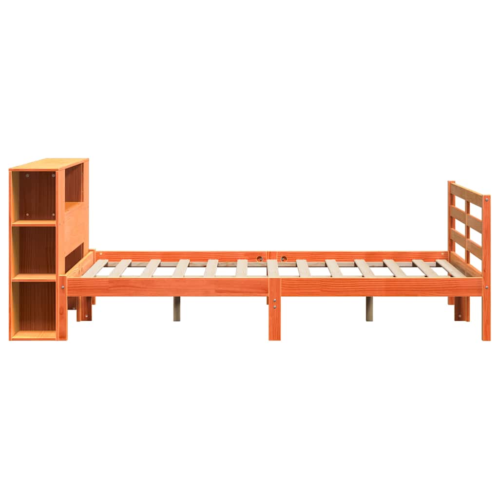 Lit bibliothèque sans matelas cire marron 150x200 cm pin massif - XIOS