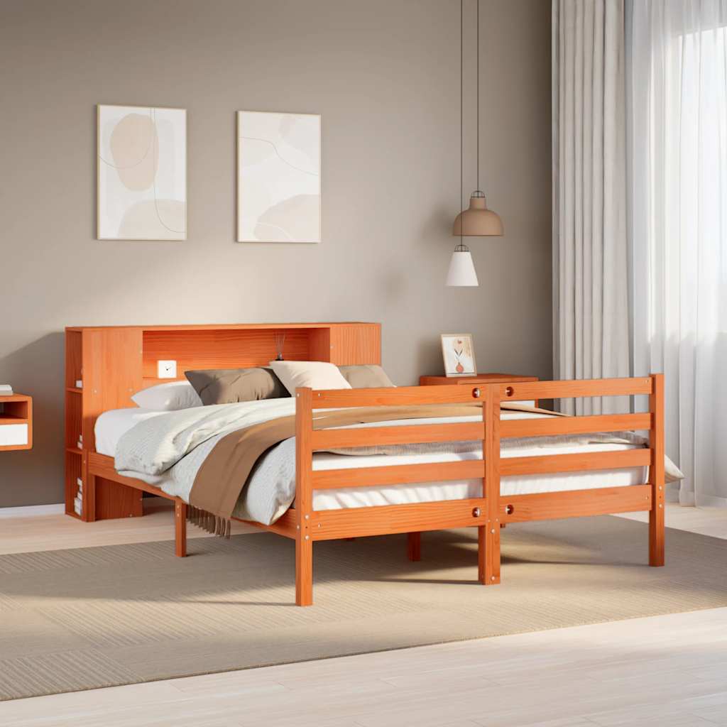 Lit bibliothèque sans matelas cire marron 150x200 cm pin massif - XIOS