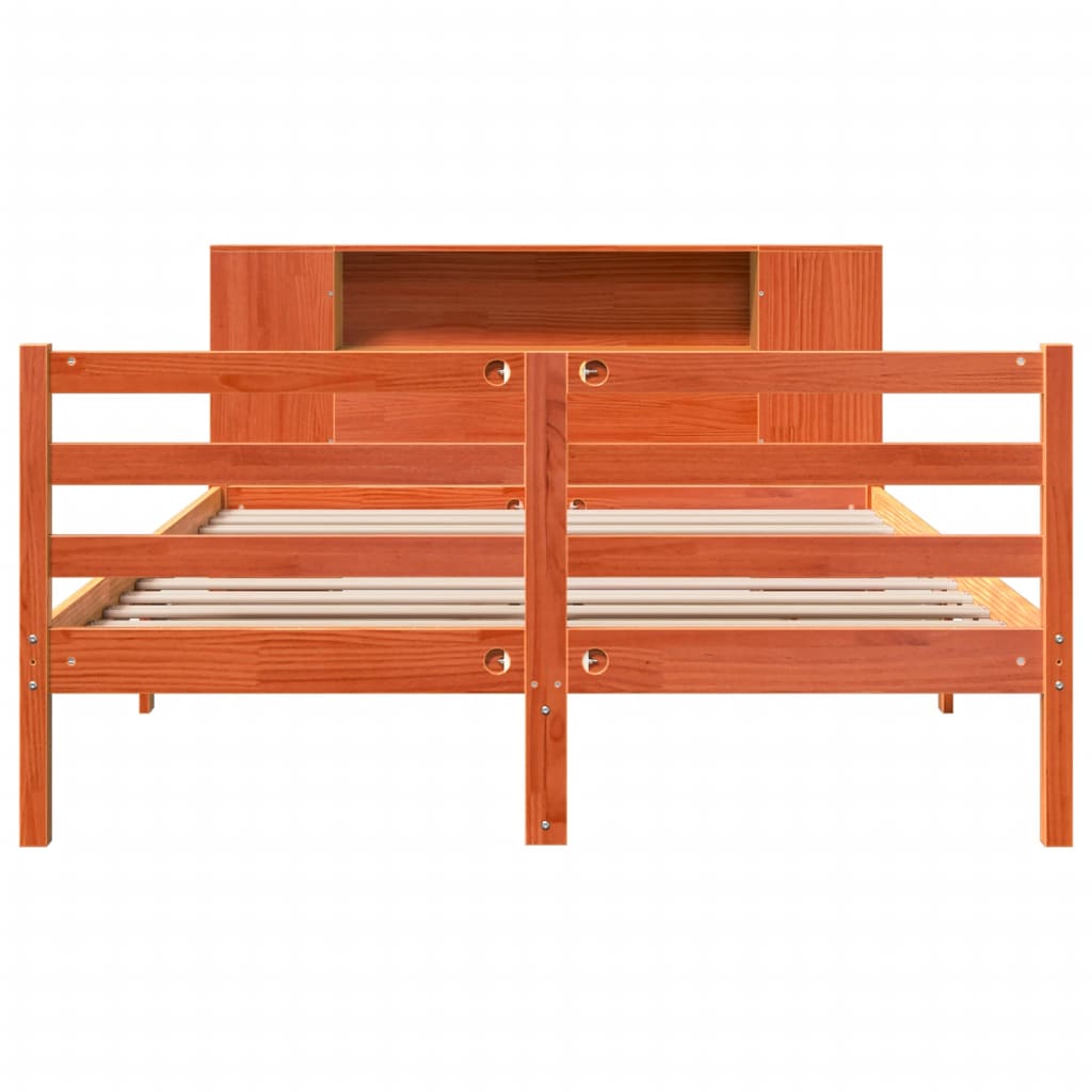 Lit bibliothèque sans matelas cire marron 160x200 cm pin massif - XIOS
