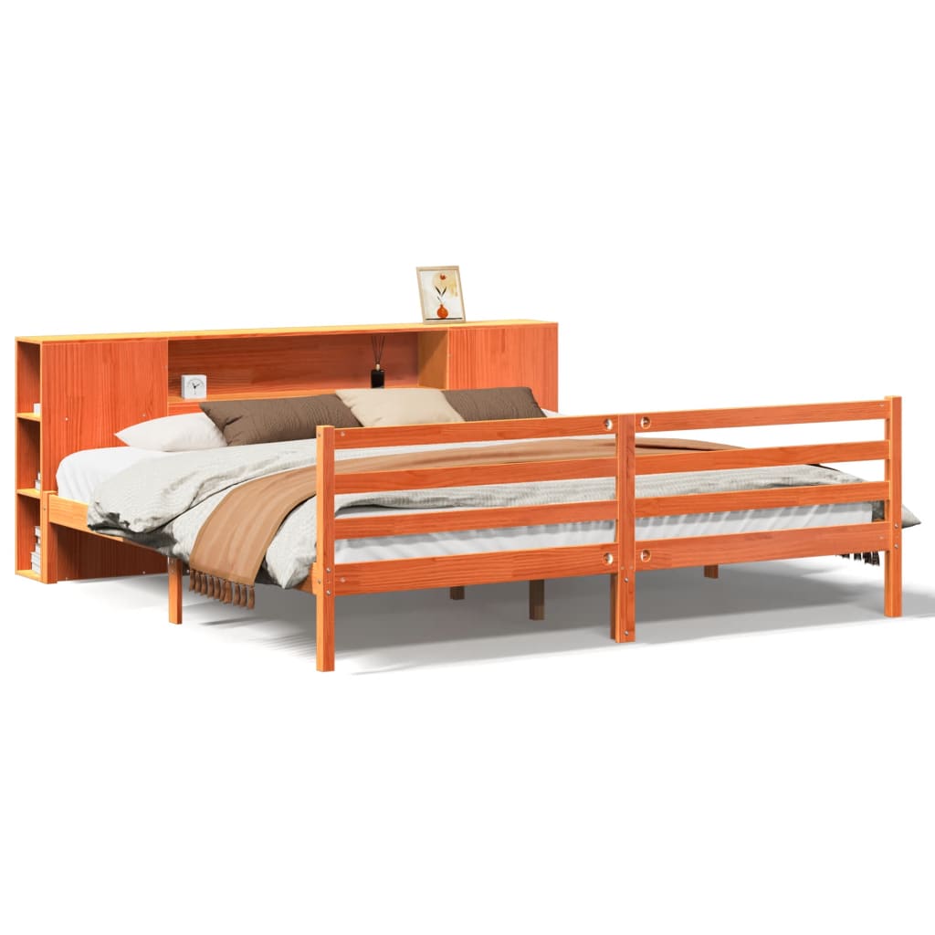 Lit bibliothèque sans matelas cire marron 180x200 cm pin massif - XIOS