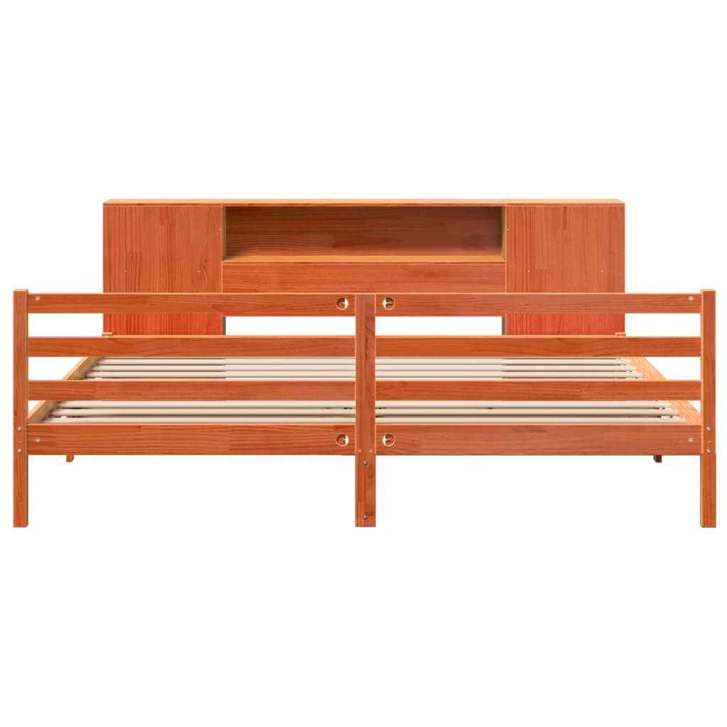 Lit bibliothèque sans matelas cire marron 180x200 cm pin massif - XIOS