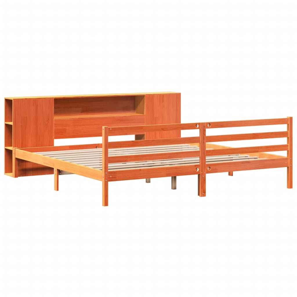 Lit bibliothèque sans matelas cire marron 200x200 cm pin massif - XIOS