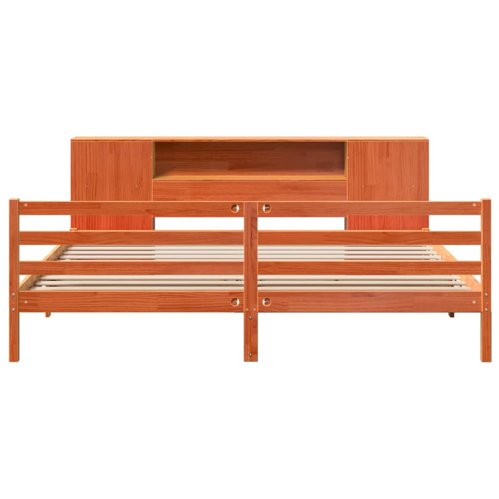 Lit bibliothèque sans matelas cire marron 200x200 cm pin massif - XIOS