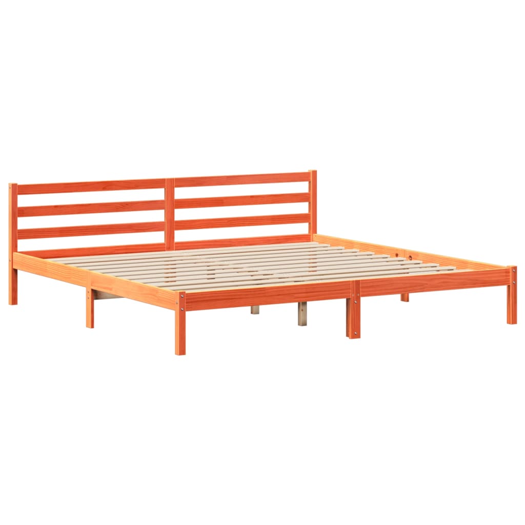 Lit bibliothèque sans matelas cire marron 200x200 cm pin massif - XIOS