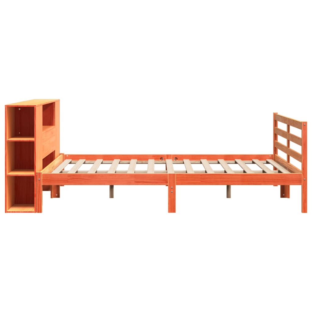 Lit bibliothèque sans matelas cire marron 200x200 cm pin massif - XIOS