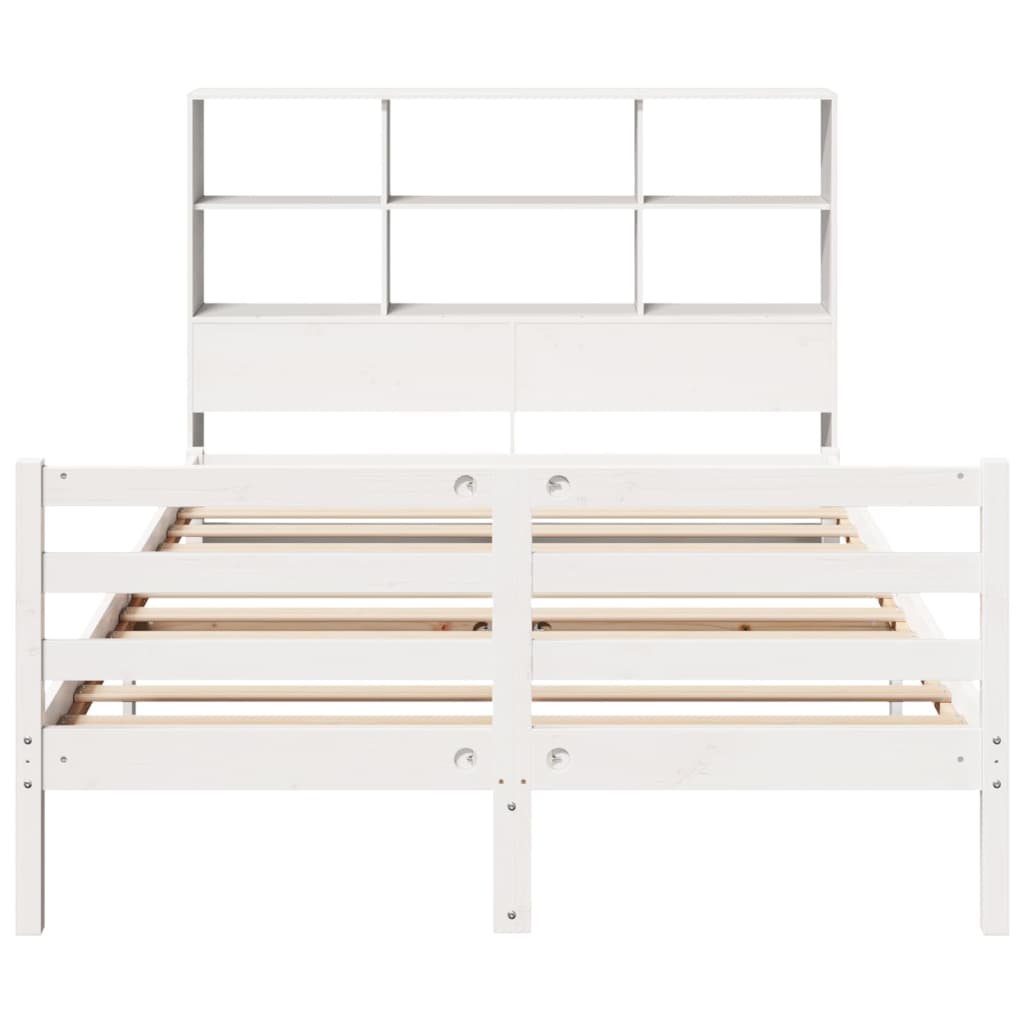 Lit bibliothèque sans matelas blanc 160x200 cm bois pin massif