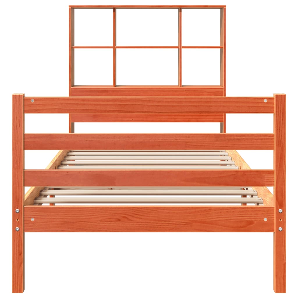 Lit bibliothèque sans matelas cire marron 75x190 cm bois massif - XIOS