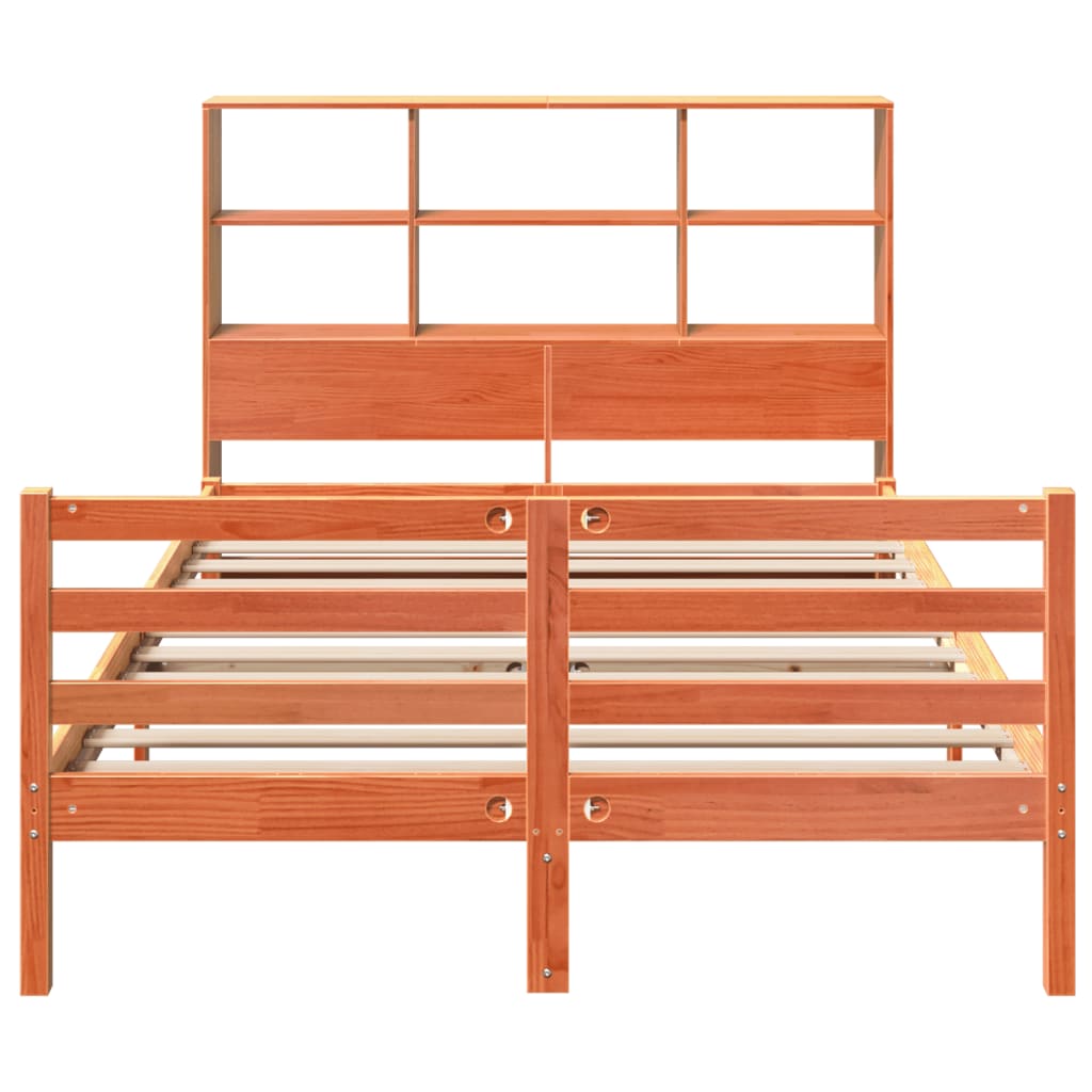 Lit bibliothèque sans matelas cire marron 120x200cm bois massif - XIOS