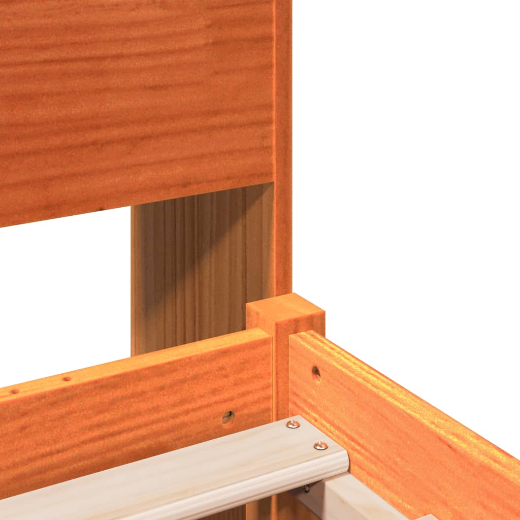Lit bibliothèque sans matelas cire marron 150x200cm bois massif - XIOS