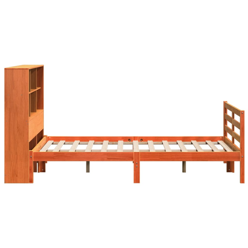 Lit bibliothèque sans matelas cire marron 160x200cm bois massif - XIOS