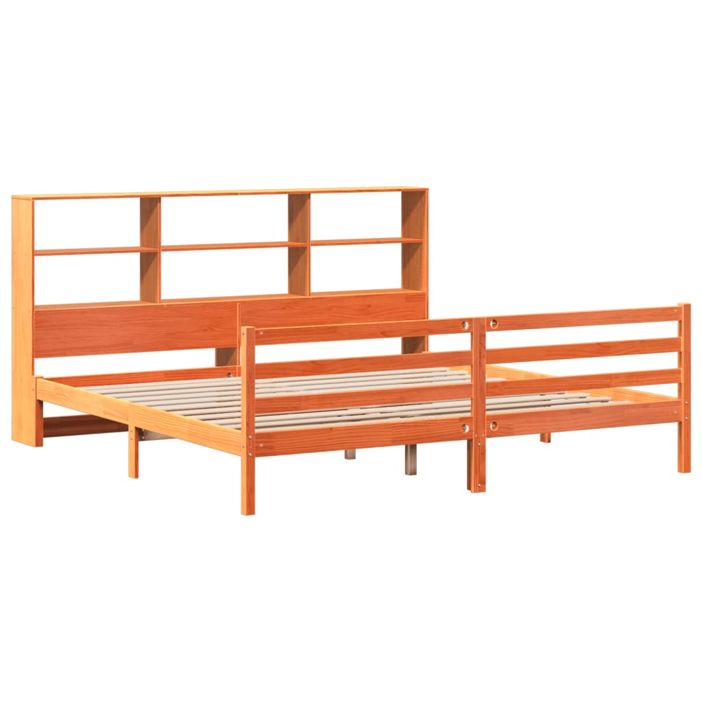 Lit bibliothèque sans matelas cire marron 180x200cm bois massif - XIOS