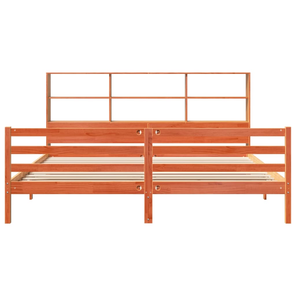 Lit bibliothèque sans matelas cire marron 180x200cm bois massif - XIOS