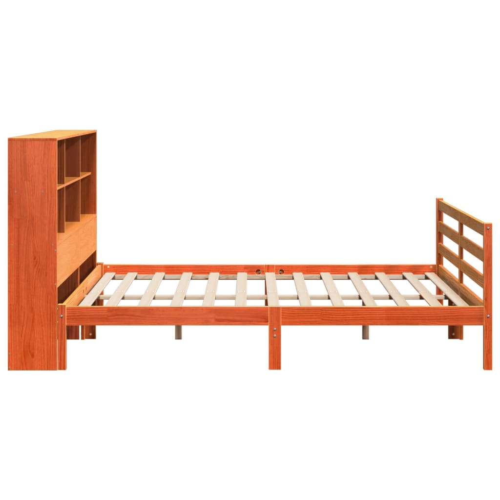 Lit bibliothèque sans matelas cire marron 180x200cm bois massif - XIOS