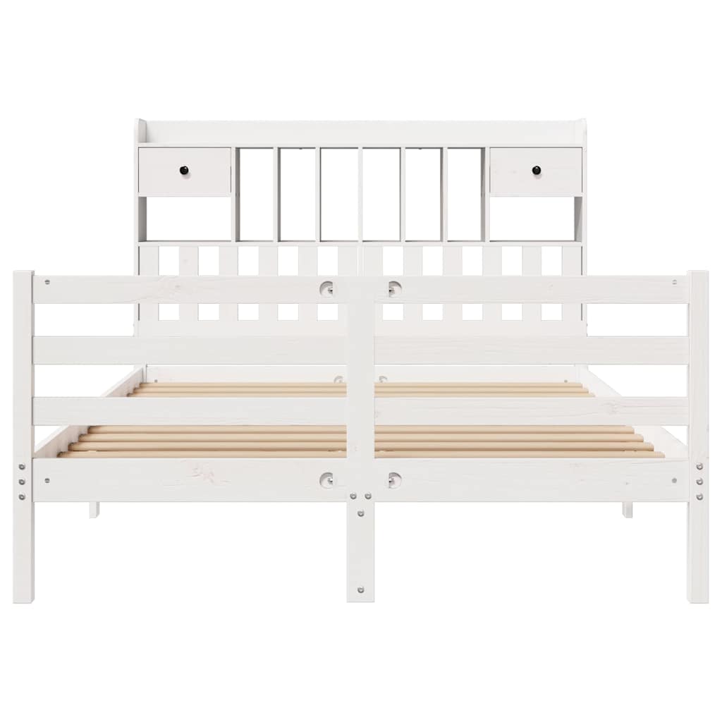 Lit bibliothèque sans matelas blanc 150x200 cm bois pin massif