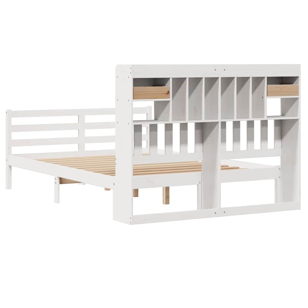 Lit bibliothèque sans matelas blanc 150x200 cm bois pin massif