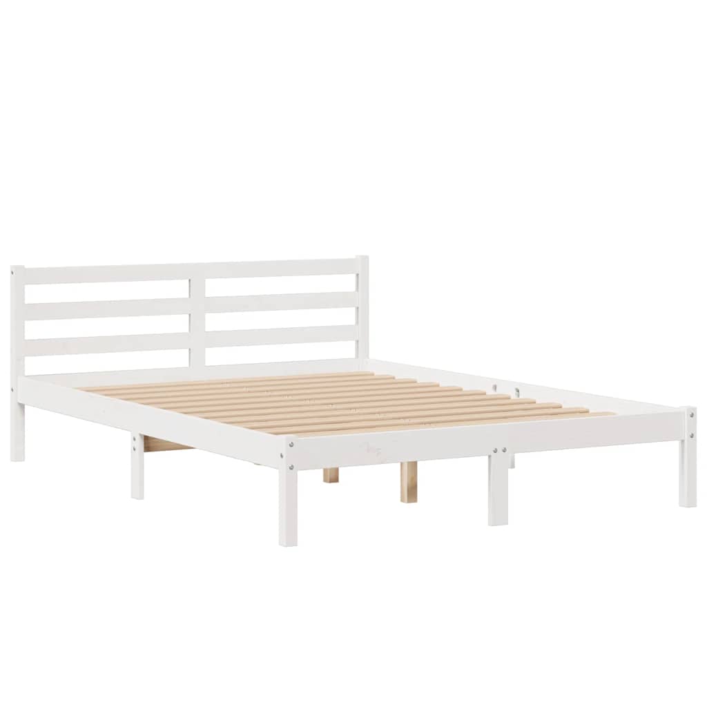 Lit bibliothèque sans matelas blanc 150x200 cm bois pin massif