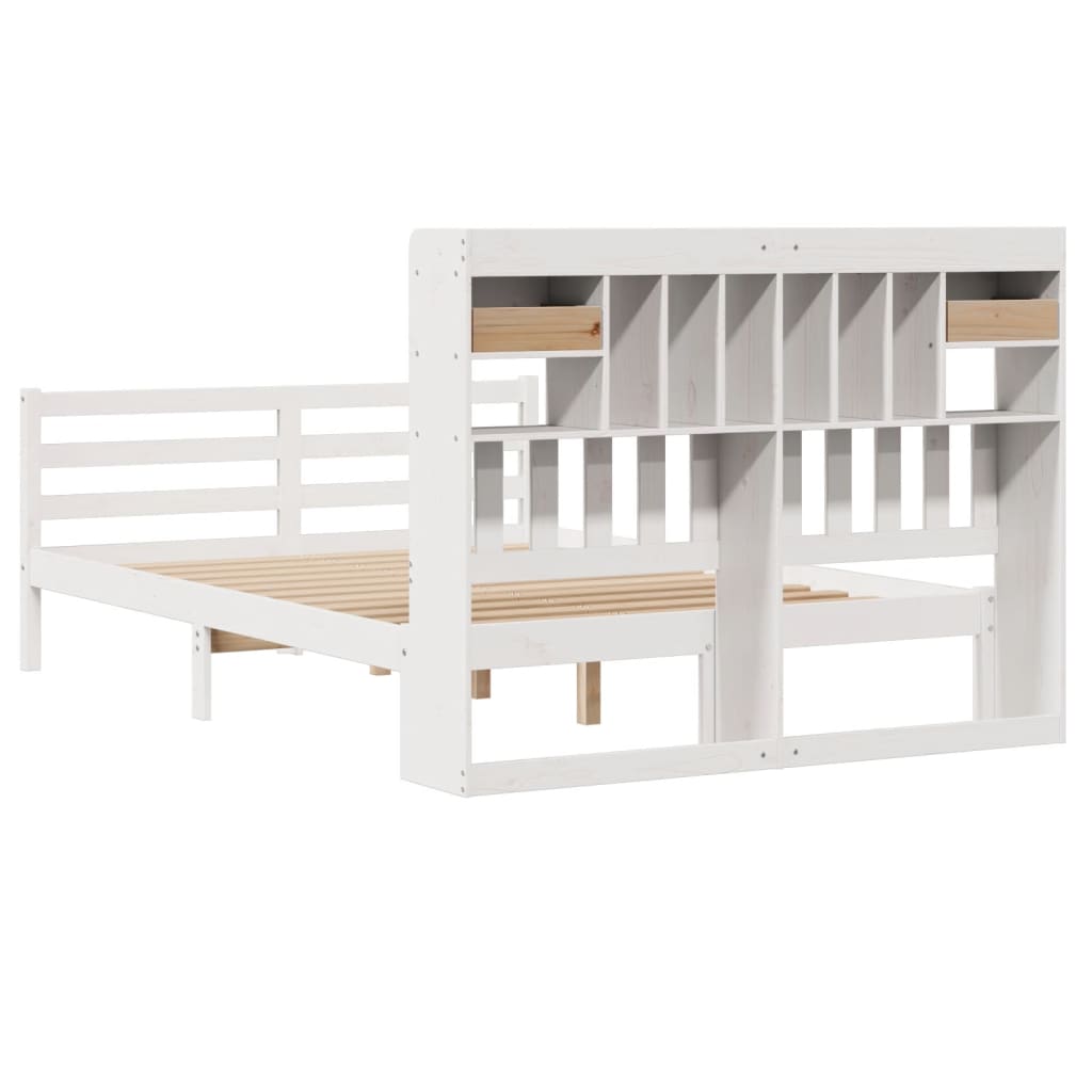 Lit bibliothèque sans matelas blanc 160x200 cm bois pin massif