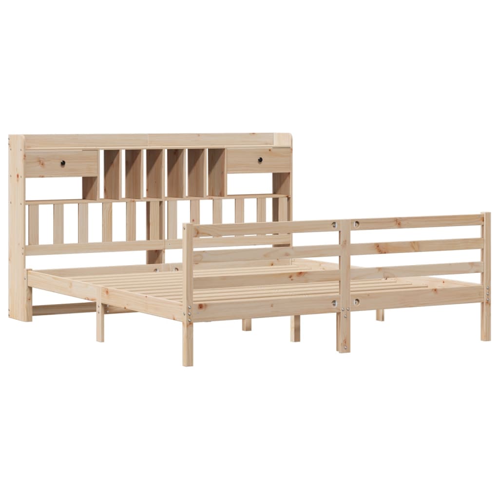 Lit bibliothèque sans matelas 180x200 cm bois massif de pin
