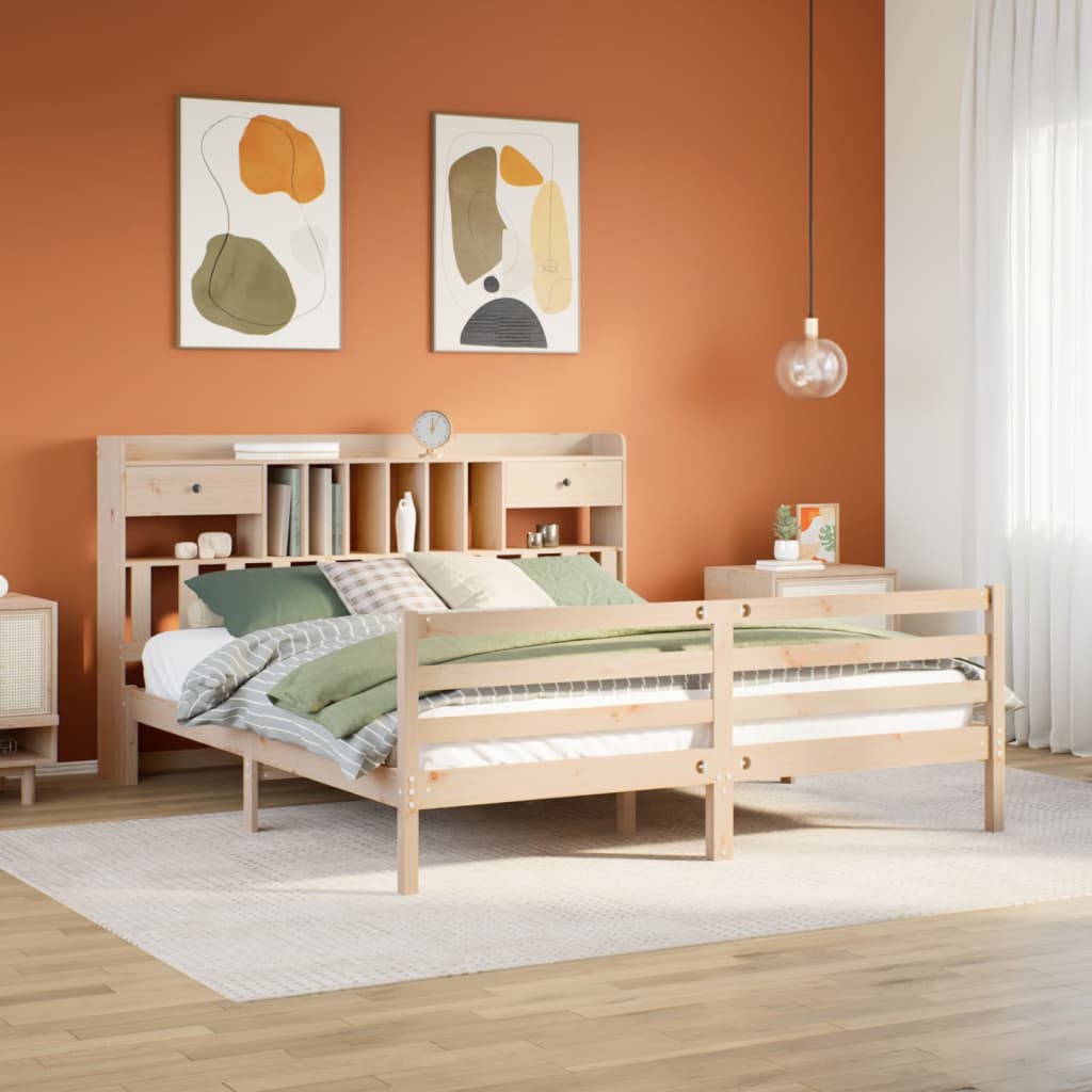 Lit bibliothèque sans matelas 180x200 cm bois massif de pin
