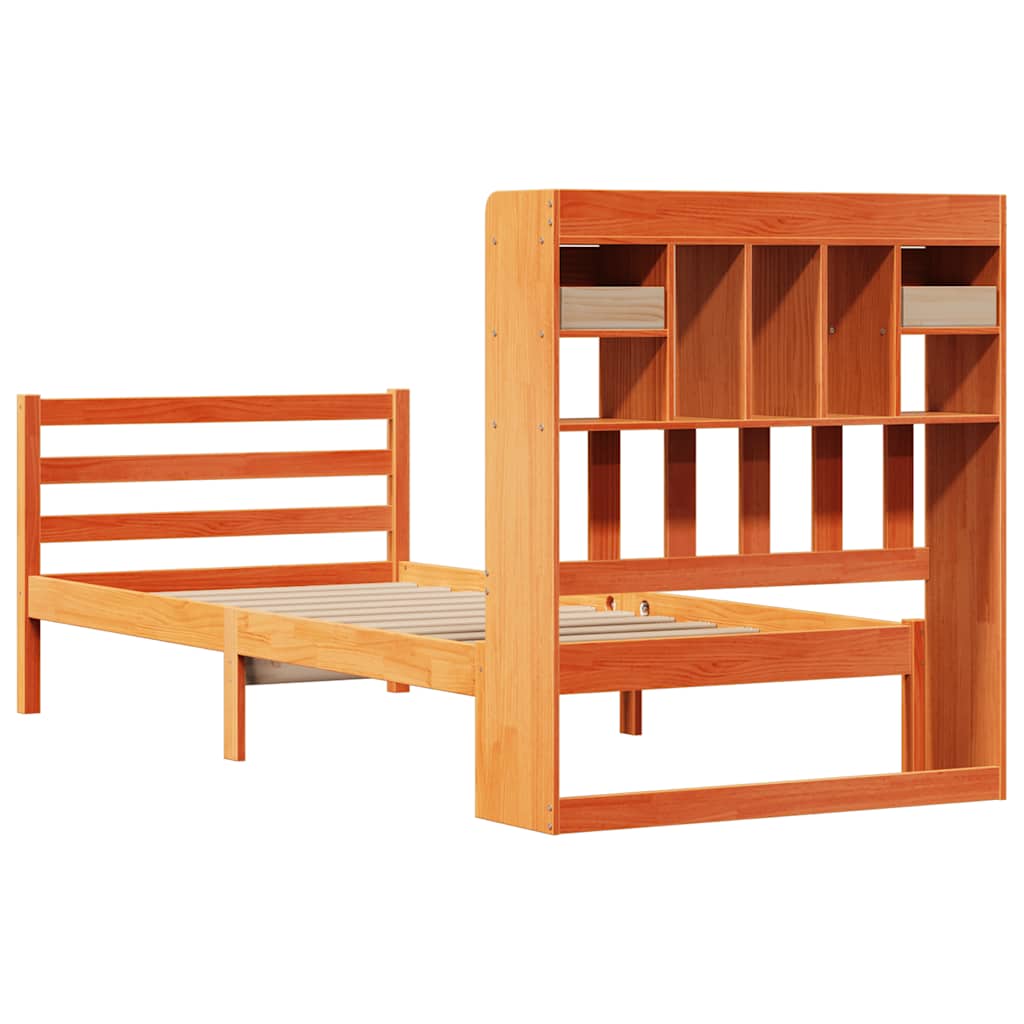 Lit bibliothèque sans matelas cire marron 75x190 cm pin massif - XIOS