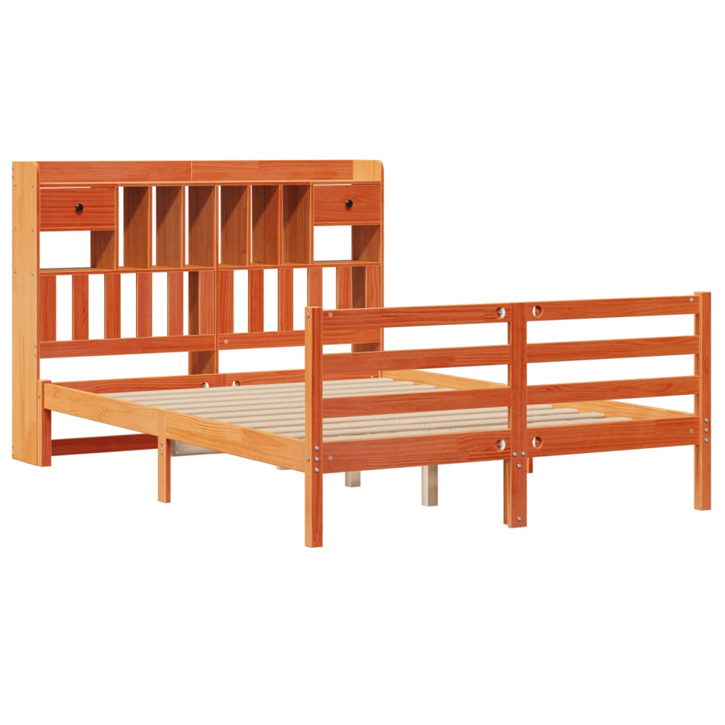 Lit bibliothèque sans matelas cire marron 150x200 cm pin massif - XIOS