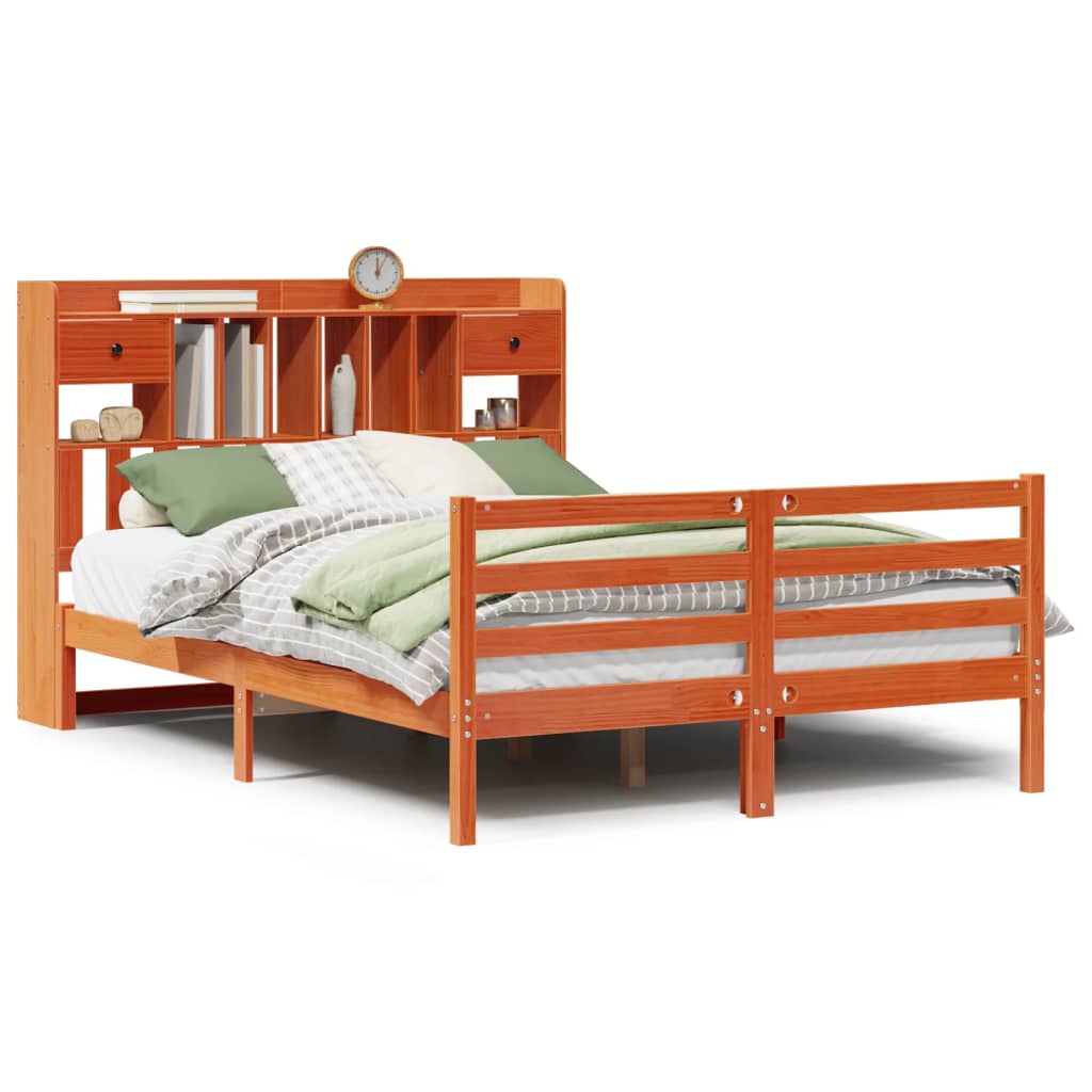 Lit bibliothèque sans matelas cire marron 160x200 cm pin massif