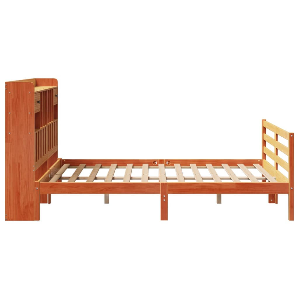 Lit bibliothèque sans matelas cire marron 160x200 cm pin massif