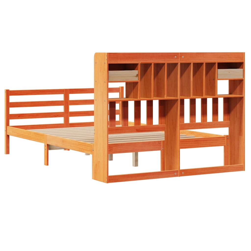 Lit bibliothèque sans matelas cire marron 160x200 cm pin massif