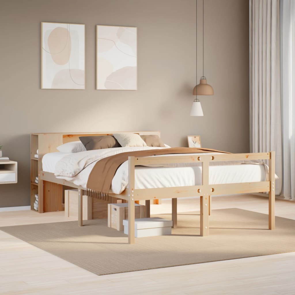 Lit bibliothèque sans matelas 135x190 cm bois de pin massif - XIOS